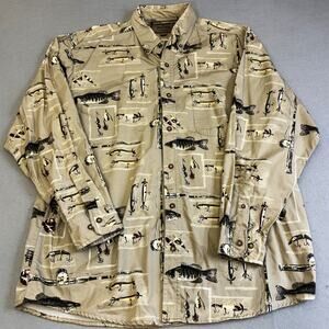 Woods Waters Fish Lure Shirt Mens Large Casual Button Down Fishing Outfitters